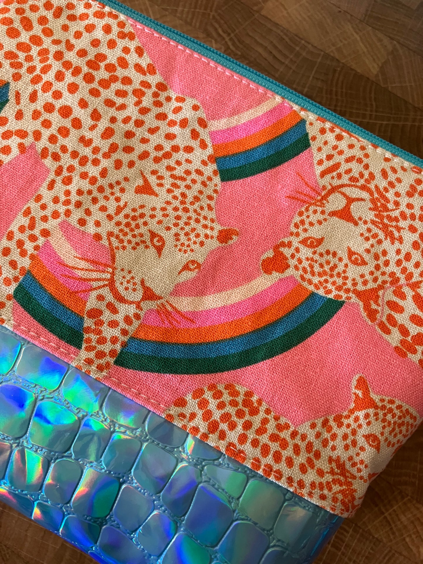 Rainbow Leopard + Holographic Vinyl Cosmetic Bag