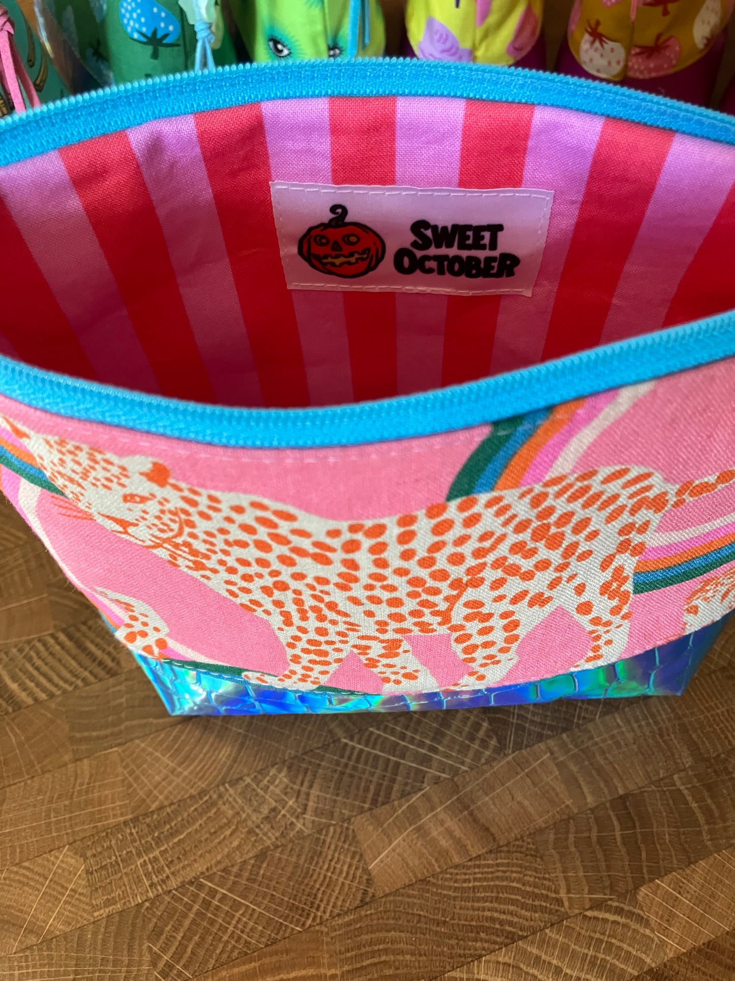 Rainbow Leopard + Holographic Vinyl Cosmetic Bag