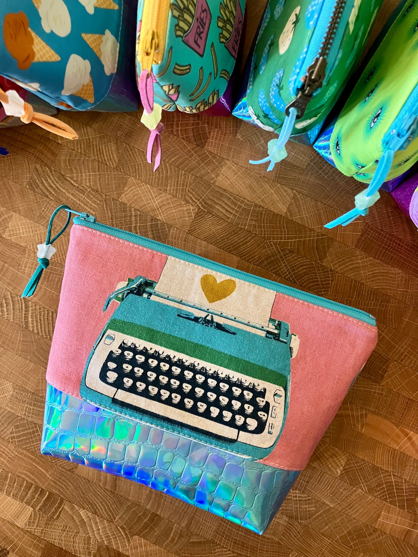 Typewriter + Holographic Vinyl Cosmetic Bag