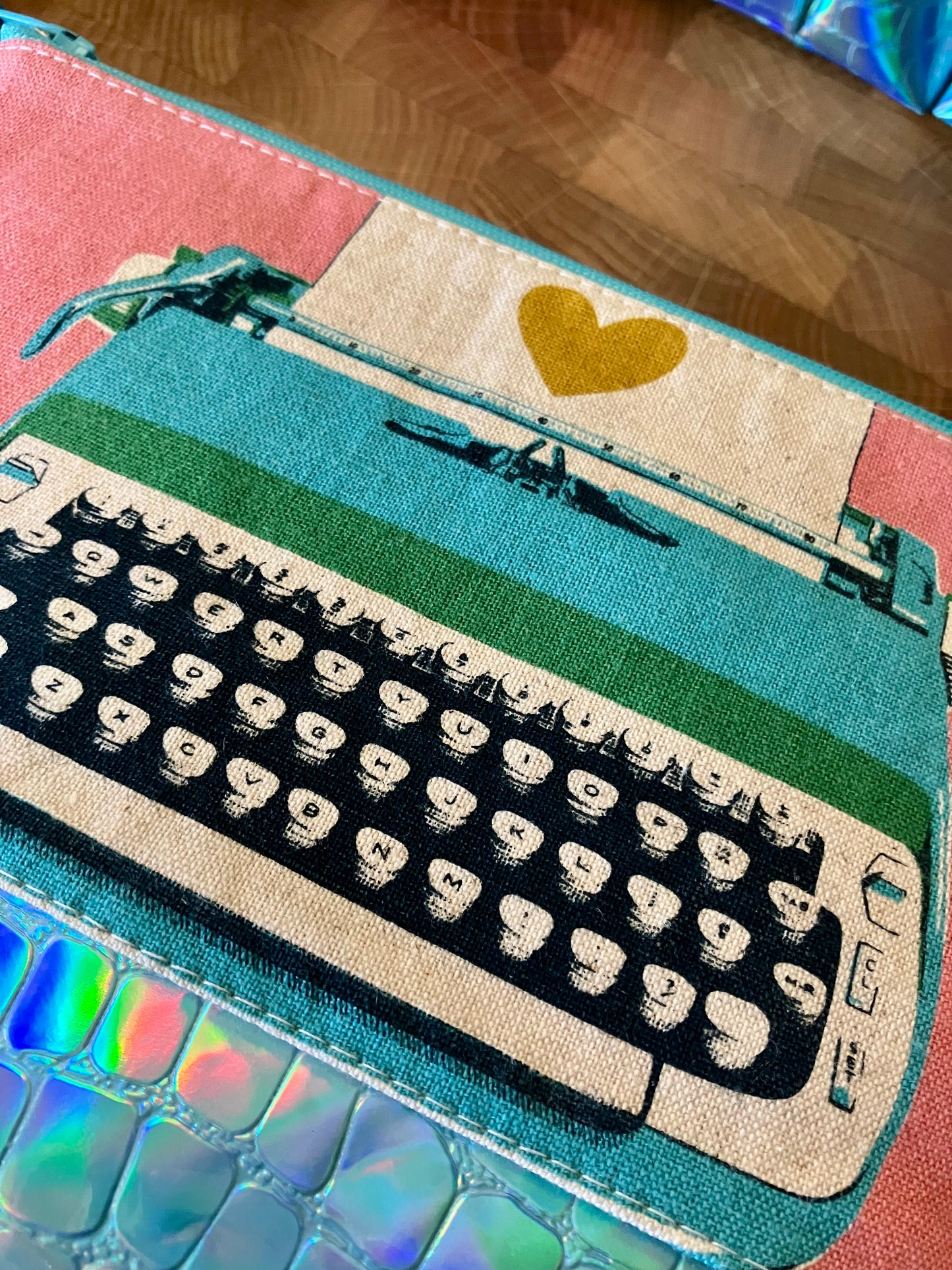 Typewriter + Holographic Vinyl Cosmetic Bag