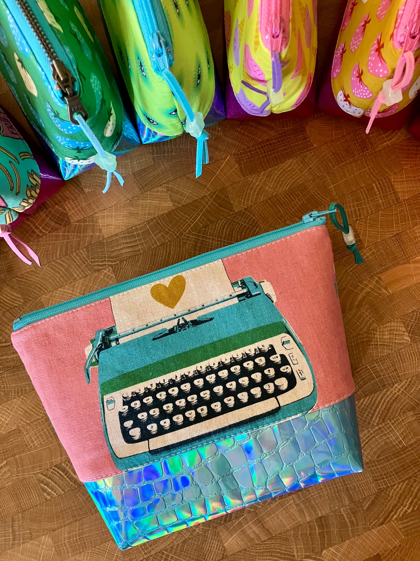 Typewriter + Holographic Vinyl Cosmetic Bag