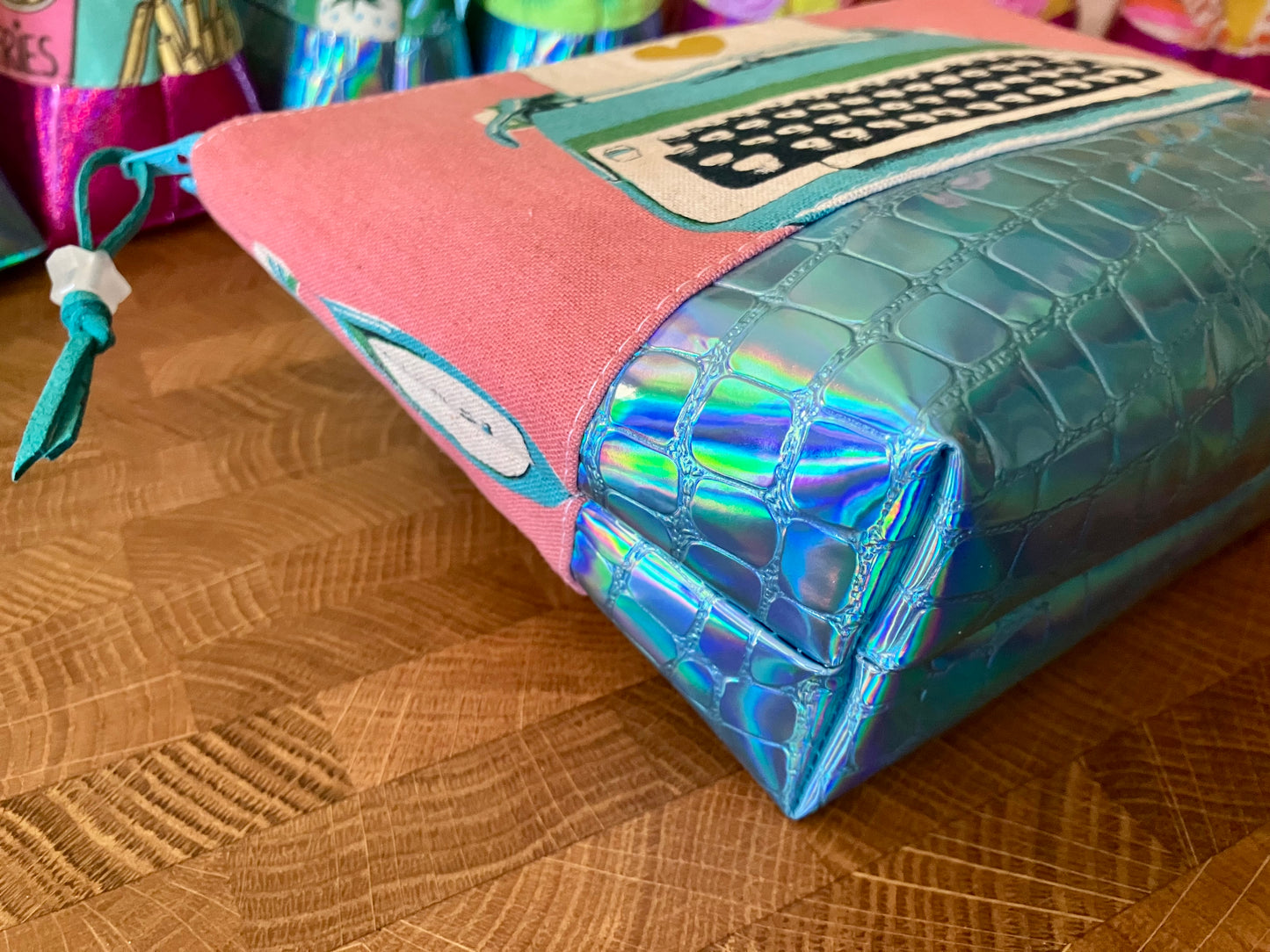 Typewriter + Holographic Vinyl Cosmetic Bag