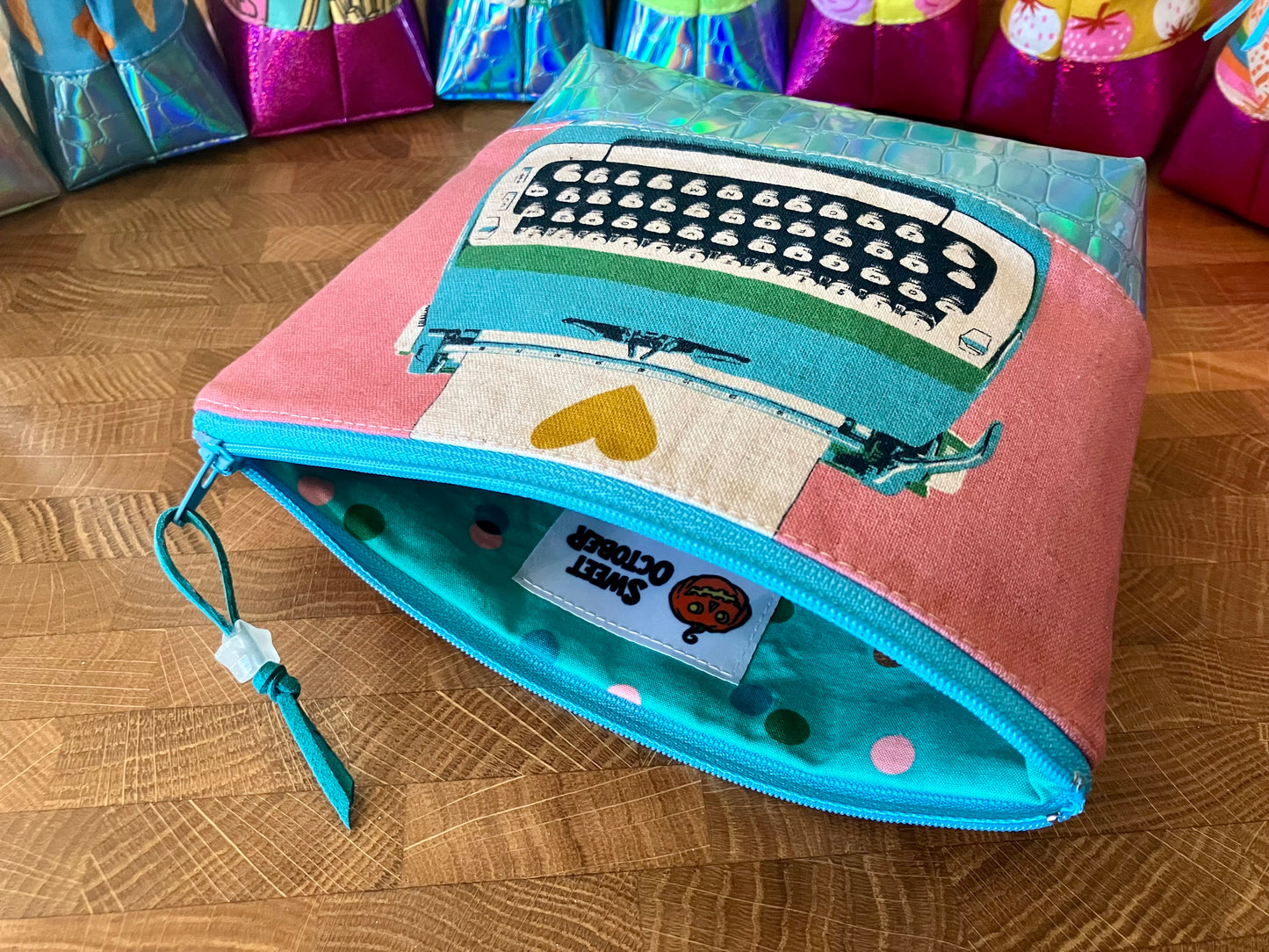 Typewriter + Holographic Vinyl Cosmetic Bag