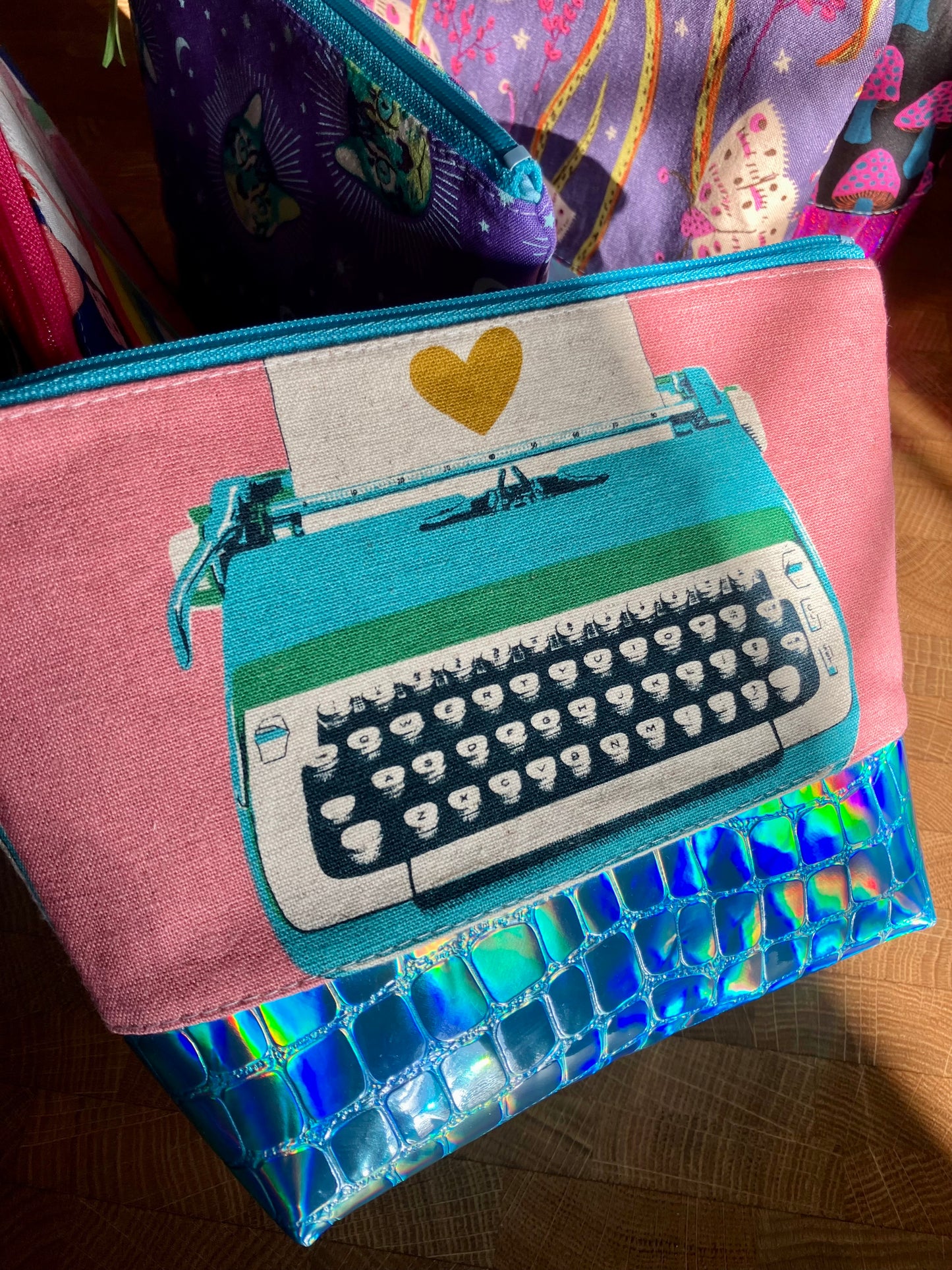 Typewriter + Holographic Vinyl Cosmetic Bag