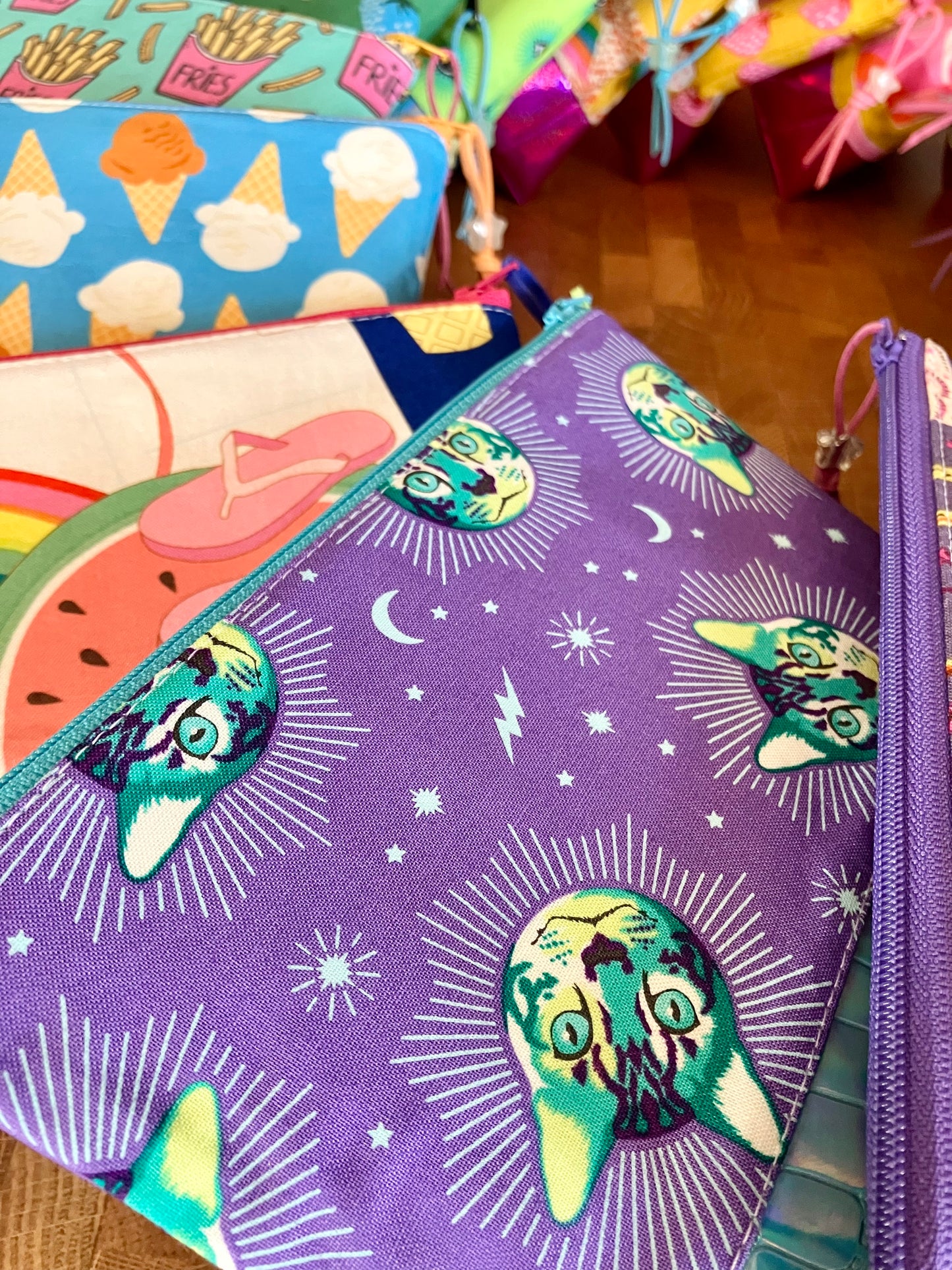 Cheshire Cats + Holographic Vinyl Cosmetic Bag