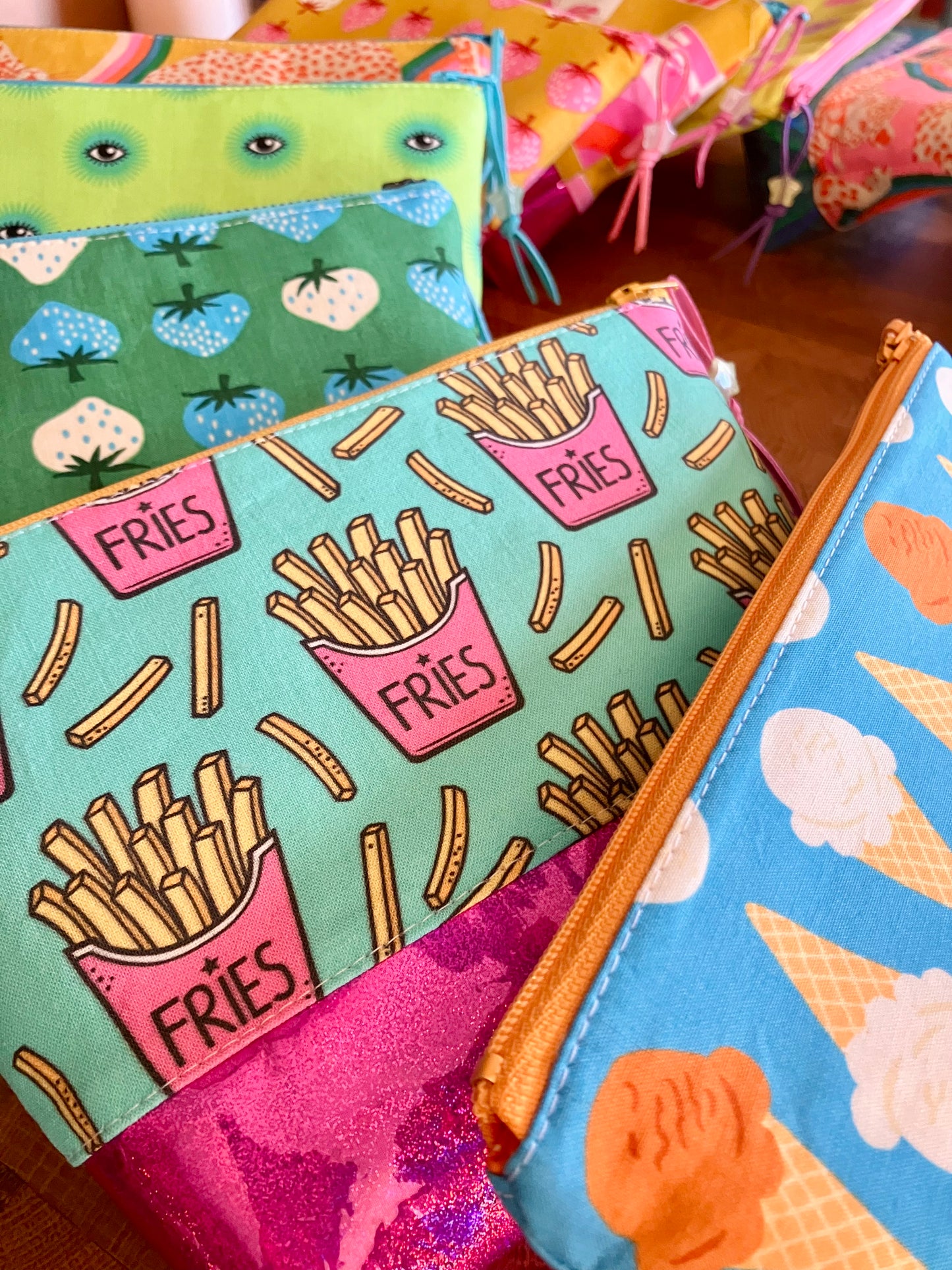 French Fries + Glitter Vinyl Cosmetic Bag