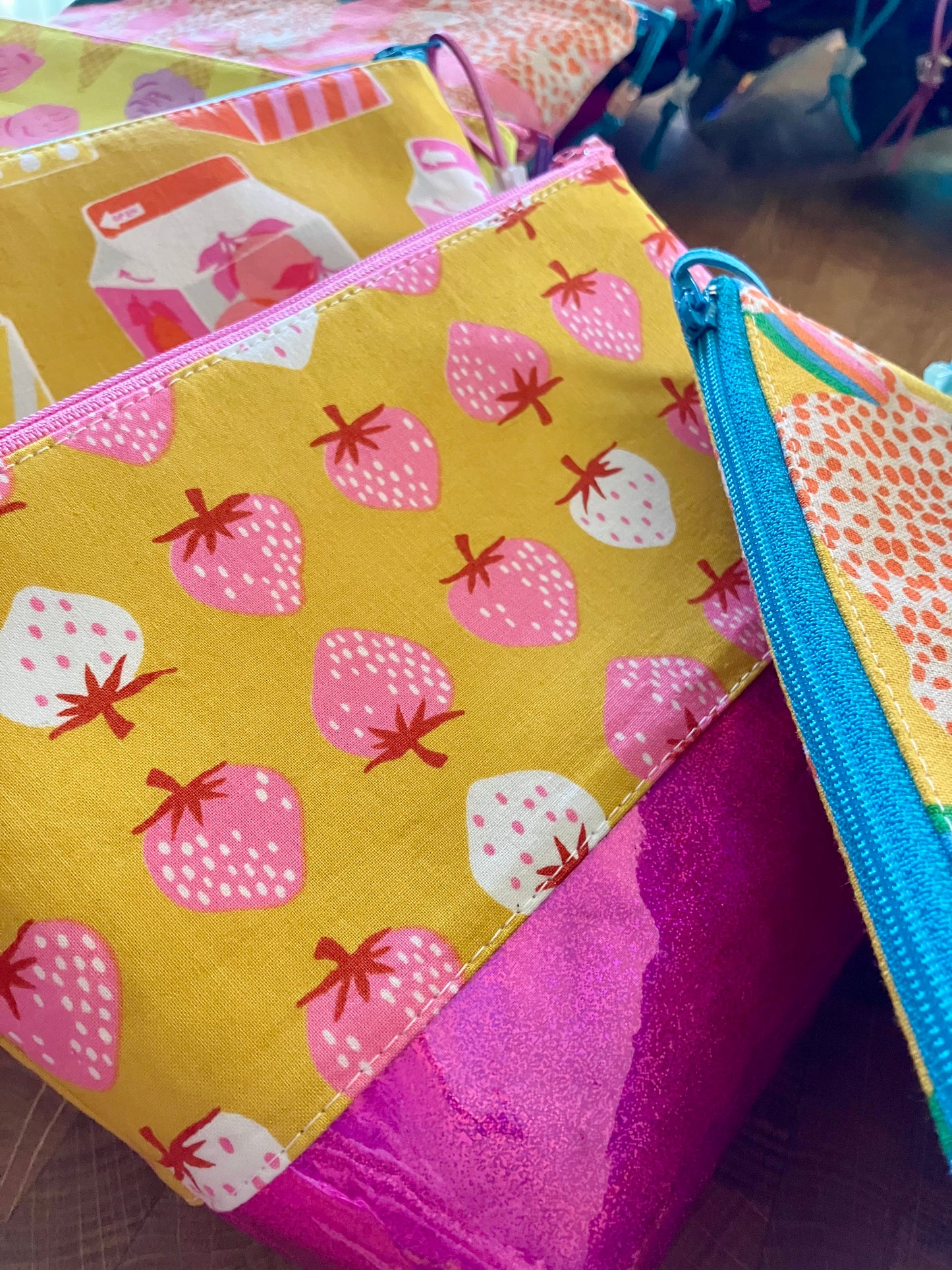 Strawberries + Glitter Vinyl Cosmetic Bag