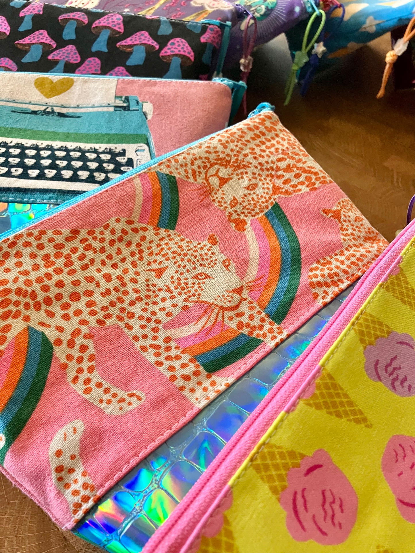 Rainbow Leopard + Holographic Vinyl Cosmetic Bag