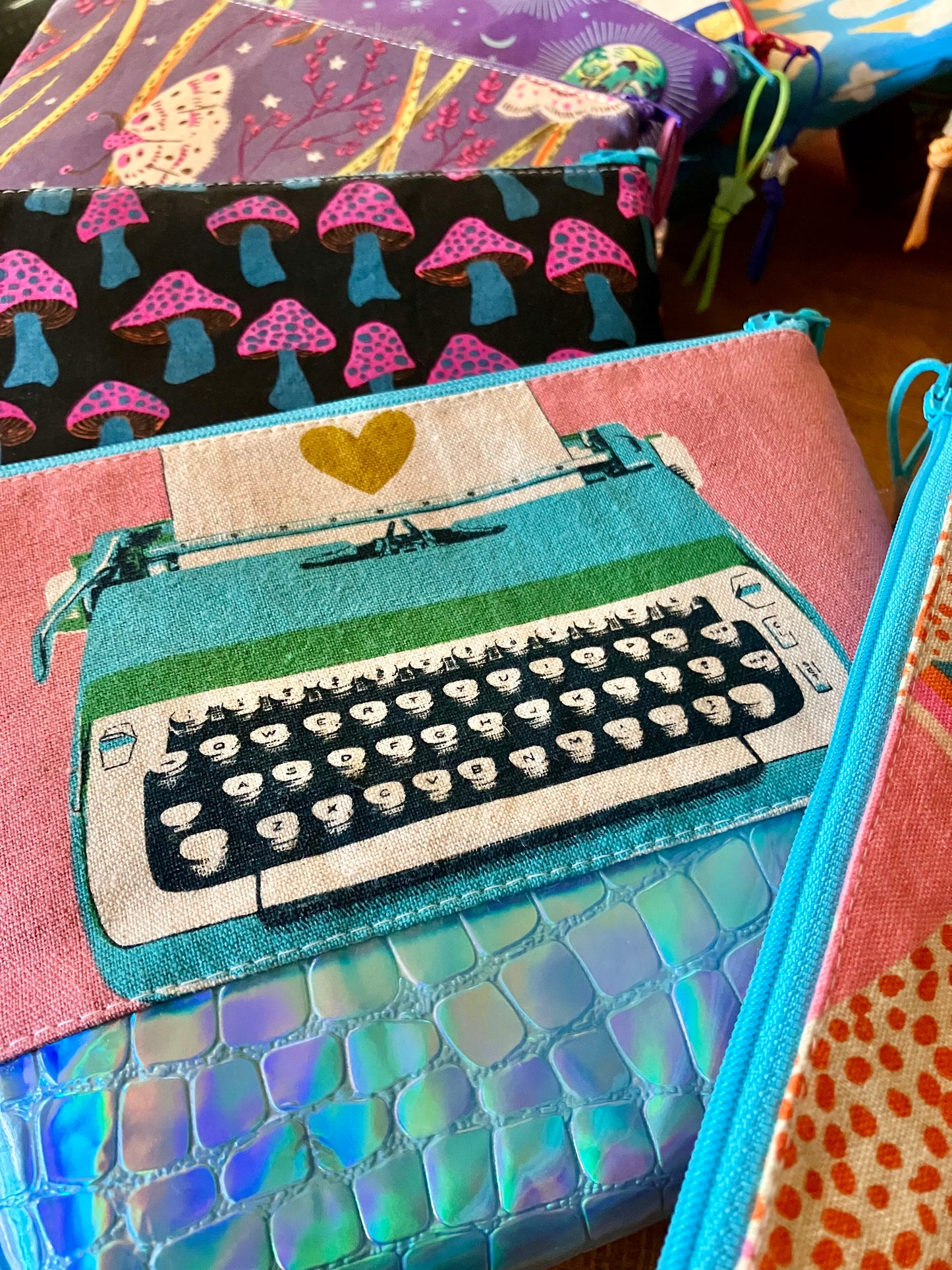 Typewriter + Holographic Vinyl Cosmetic Bag