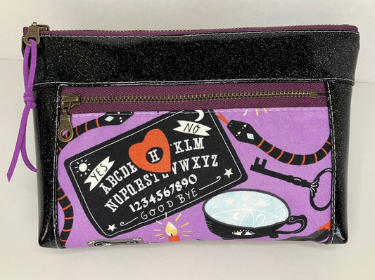 BLACK GLITTER VINYL DOUBLE ZIP POUCH