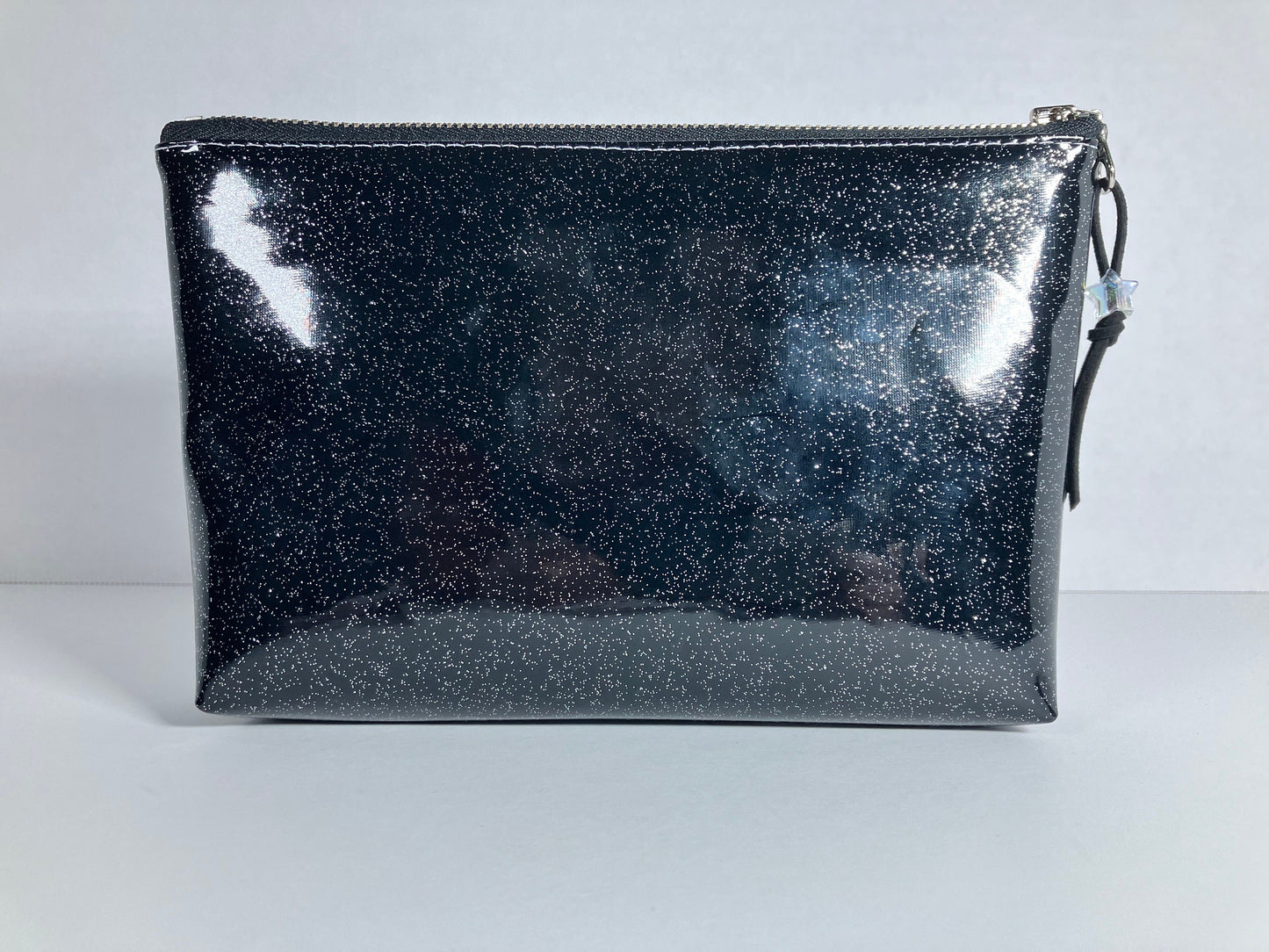 Black Glitter Vinyl Double Zip Pouch