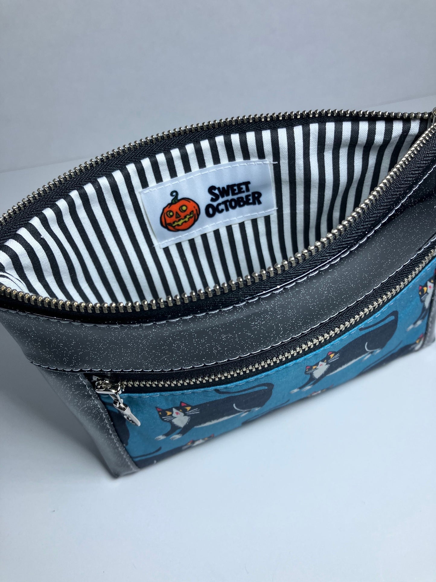 Black Glitter Vinyl Double Zip Pouch