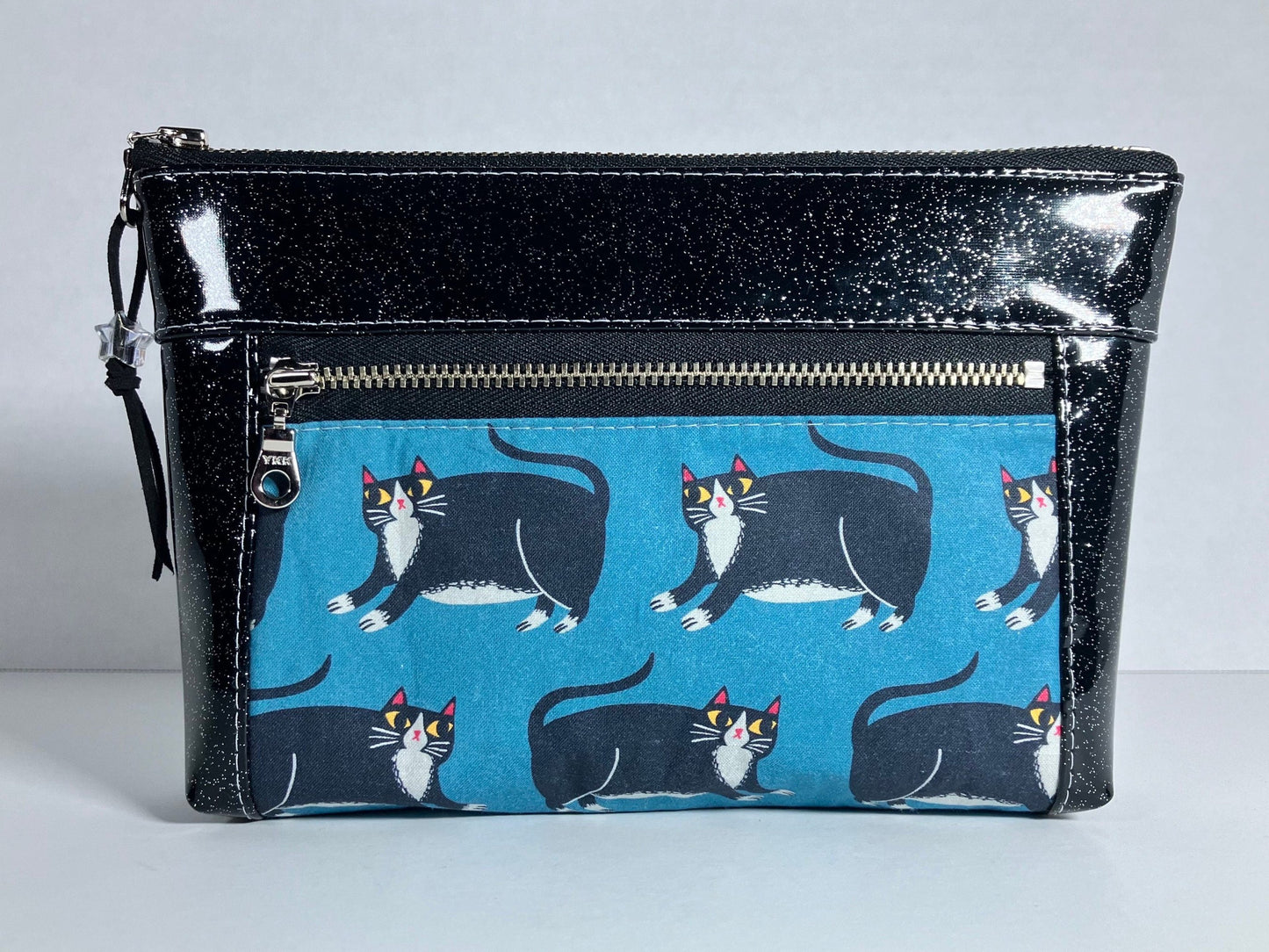 Black Glitter Vinyl Double Zip Pouch