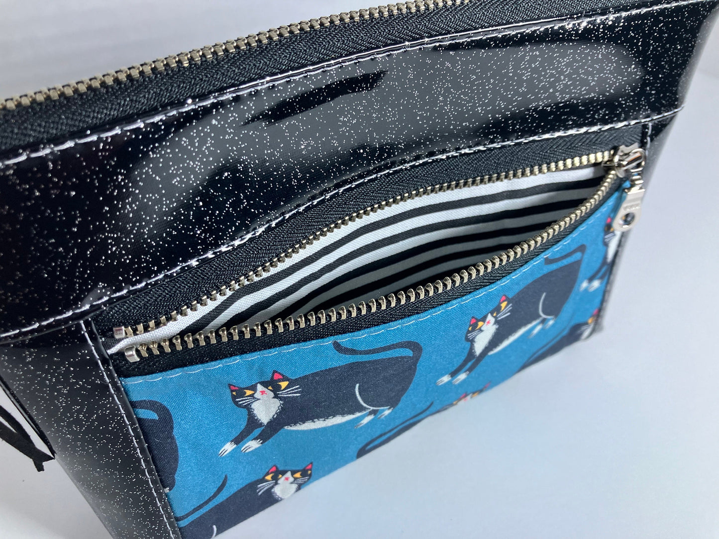 Black Glitter Vinyl Double Zip Pouch