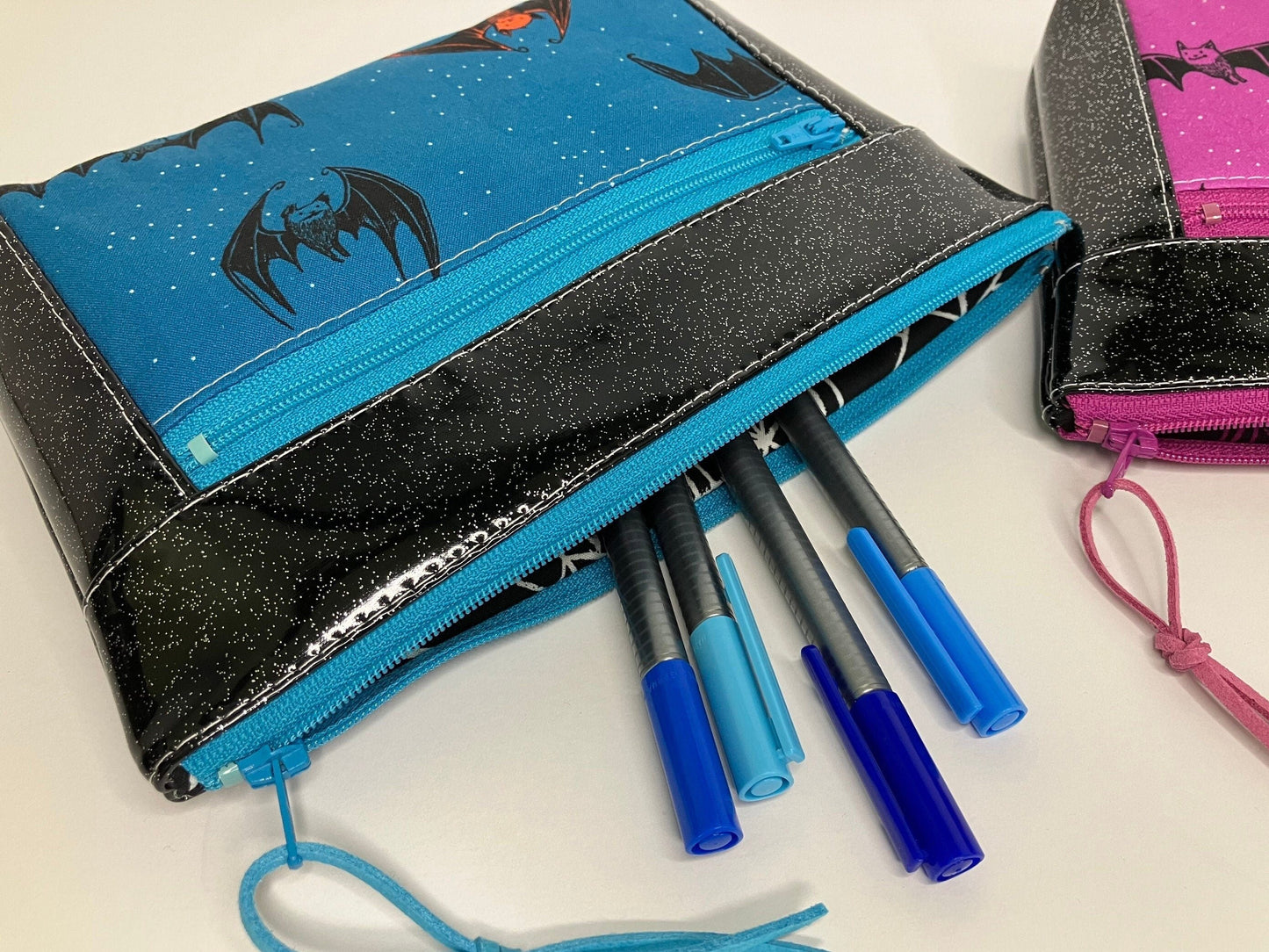 Black Glitter Vinyl Double Zip Pouch
