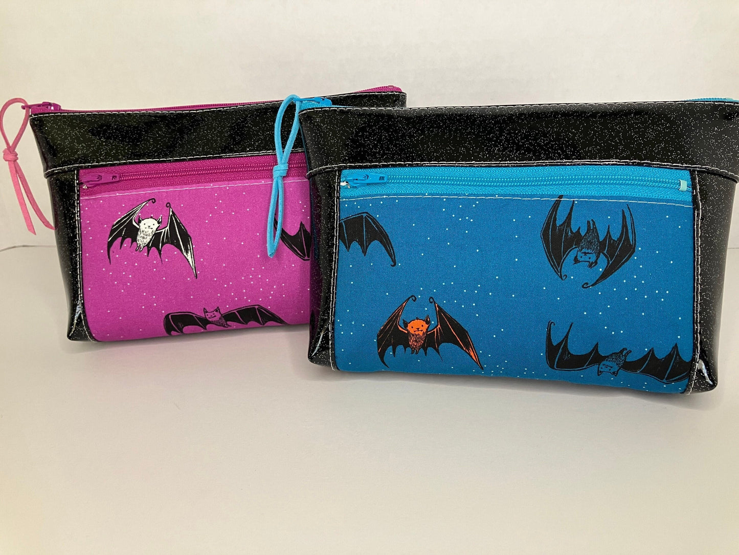 Black Glitter Vinyl Double Zip Pouch