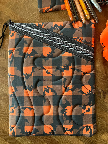 Plaid Bats Book Pouch Set