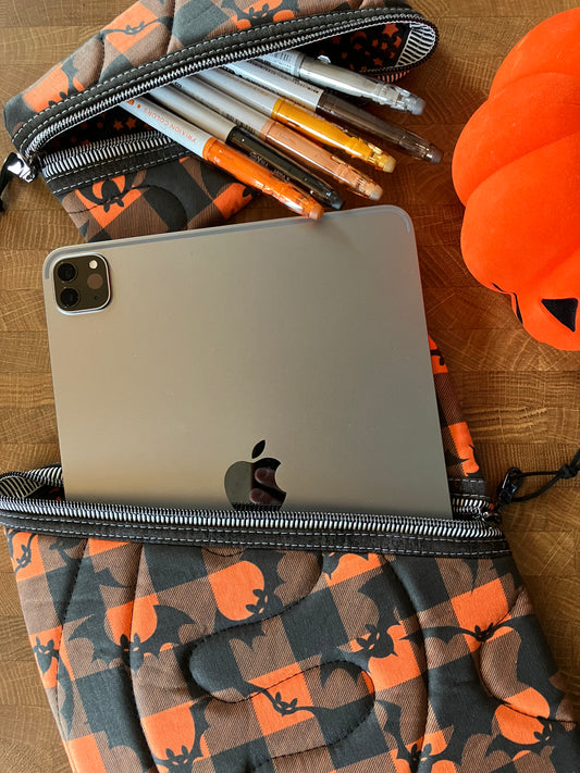 PLAID BATS BOOK POUCH SET