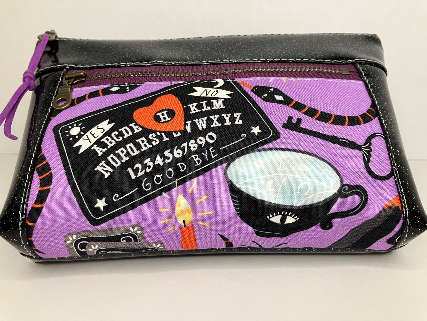 Black Glitter Vinyl Double Zip Pouch