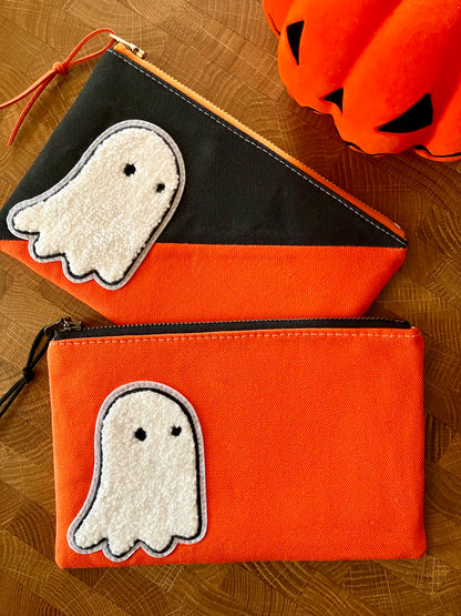 Chenille Ghost Patch Canvas Zip Pouch