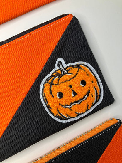 Chenille Pumpkin Patch Canvas Zip Pouch