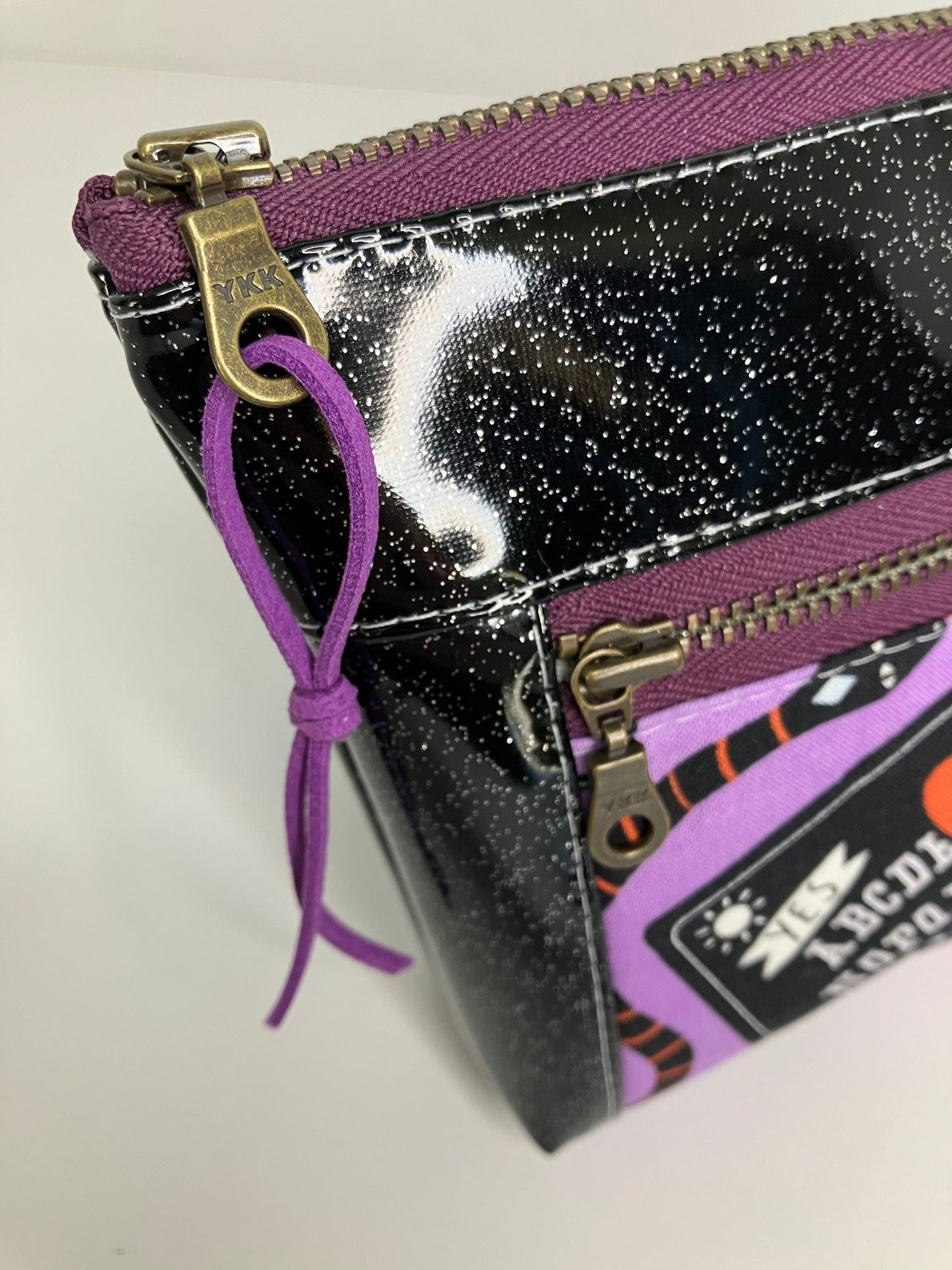 Black Glitter Vinyl Double Zip Pouch