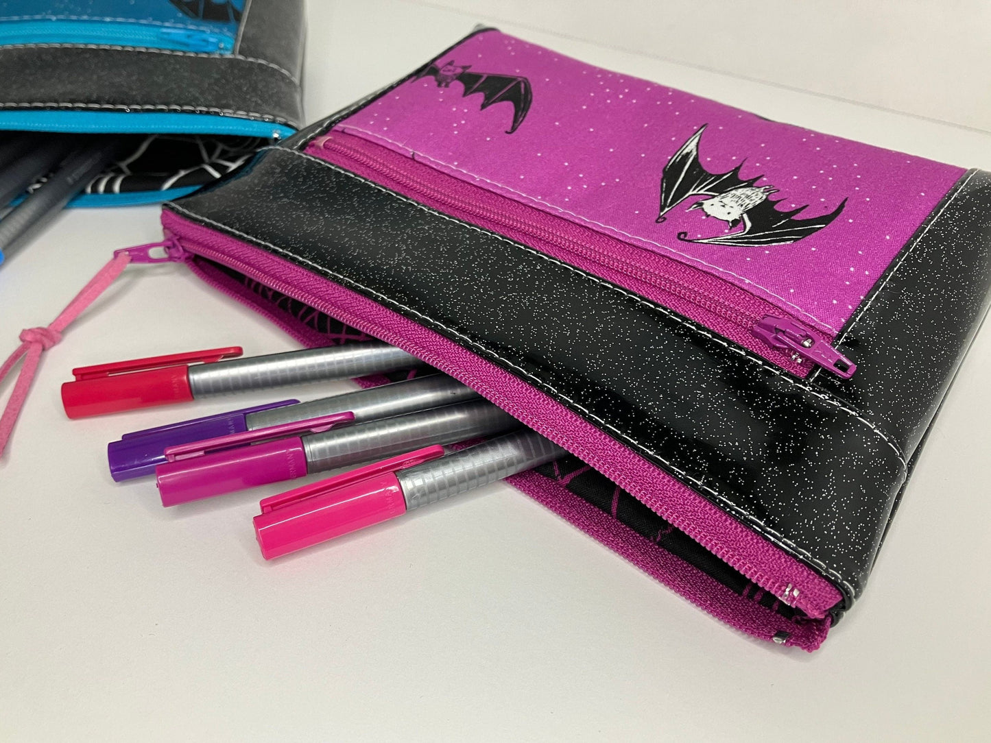 Black Glitter Vinyl Double Zip Pouch