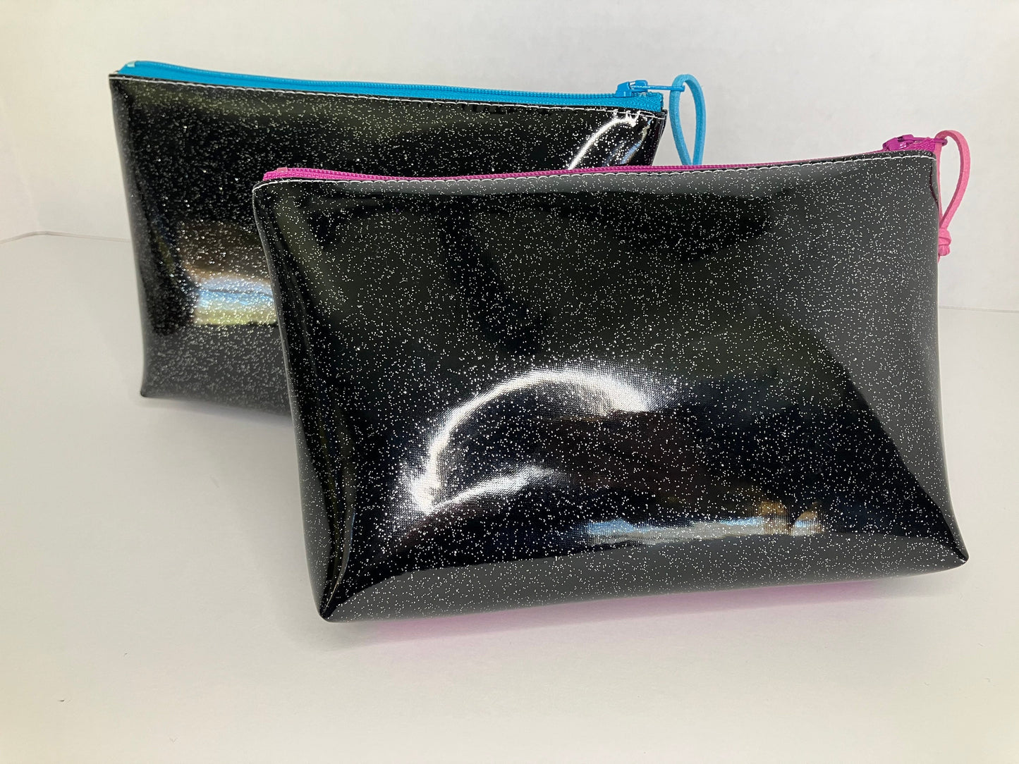 Black Glitter Vinyl Double Zip Pouch