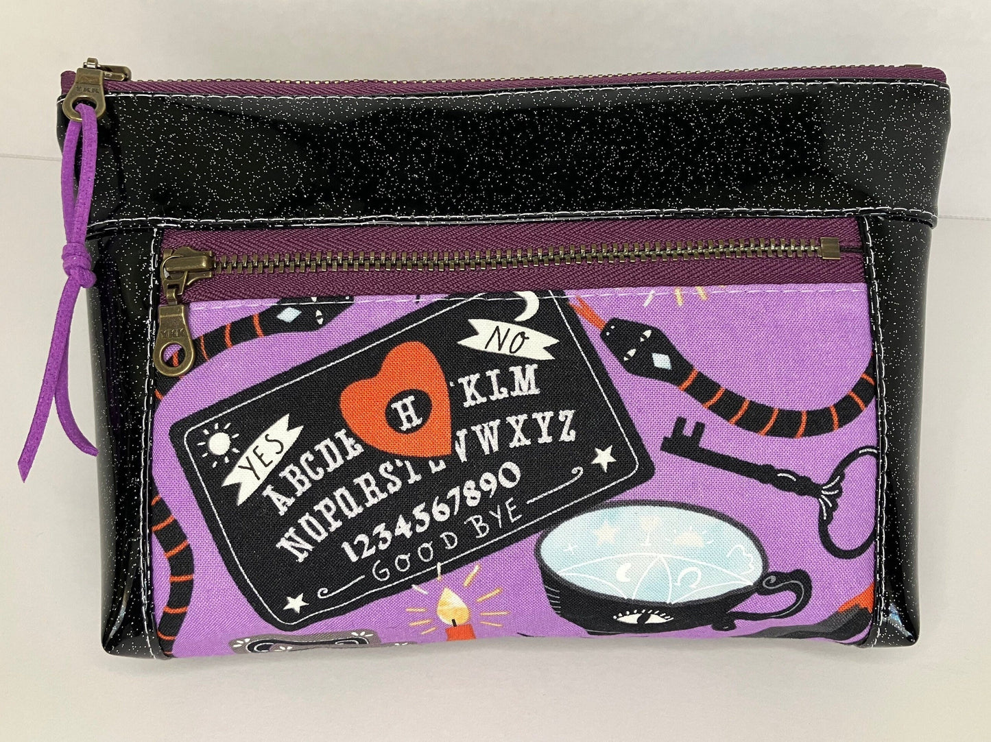 Black Glitter Vinyl Double Zip Pouch