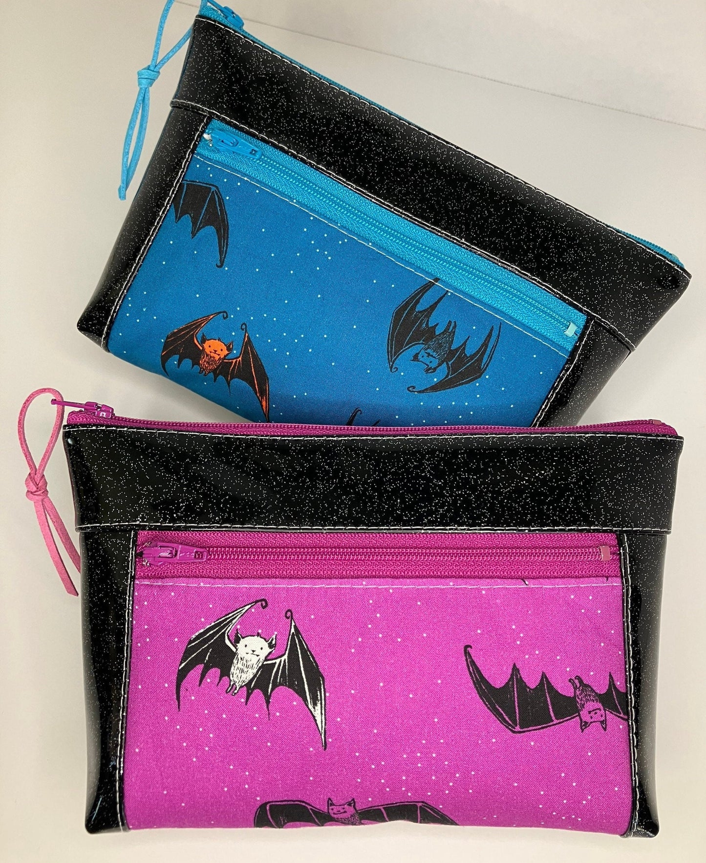 Black Glitter Vinyl Double Zip Pouch