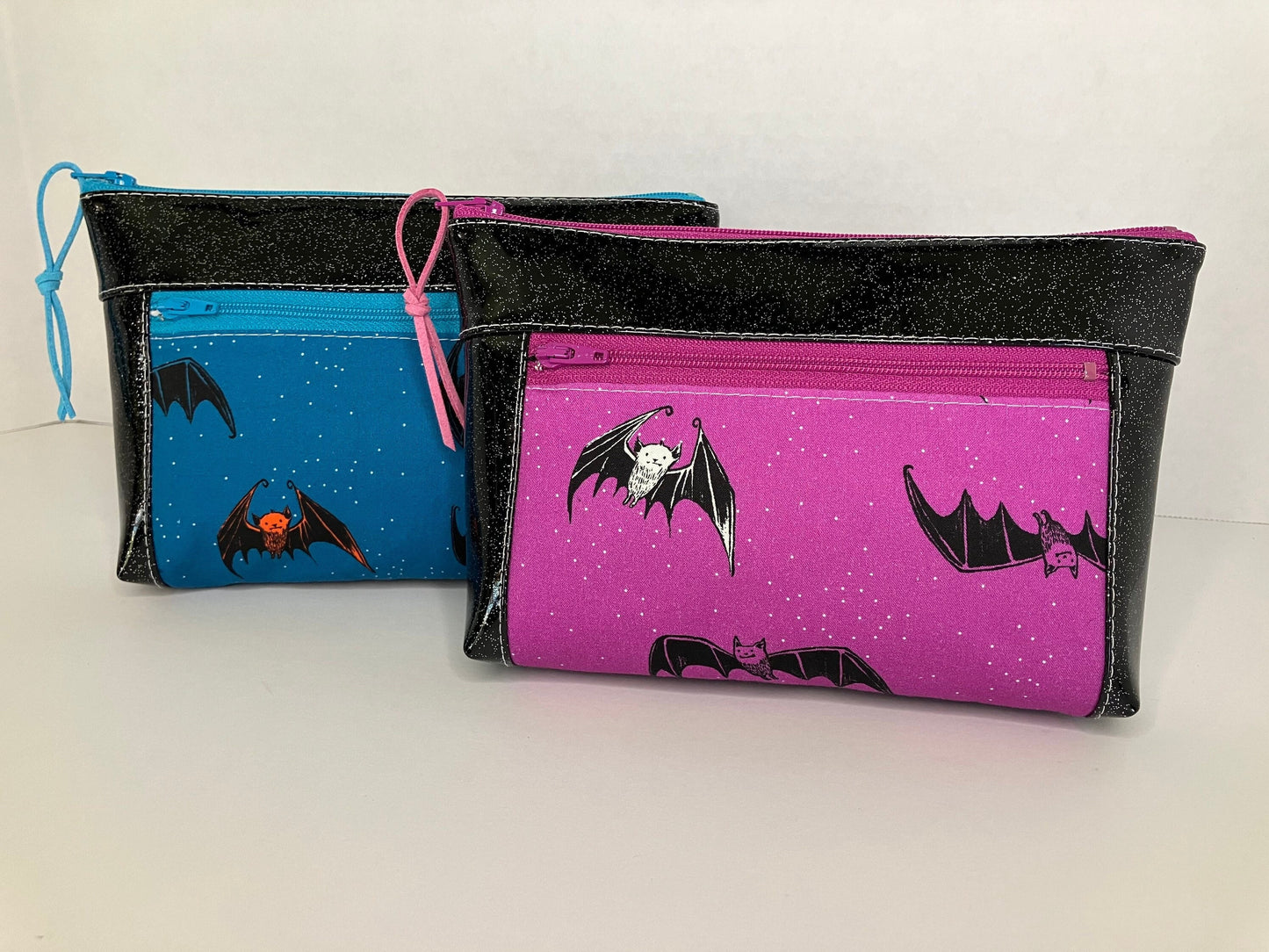 Black Glitter Vinyl Double Zip Pouch