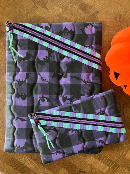 Plaid Bats Book Pouch Set